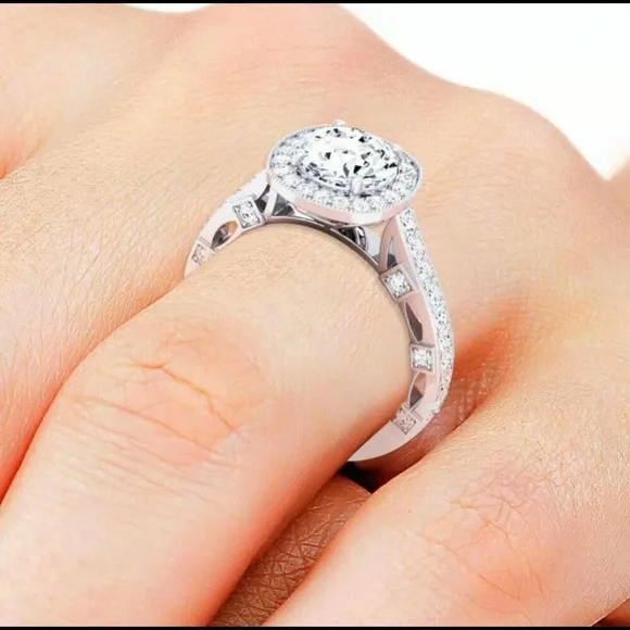 2.15 Carat Halo Moissanite 925 Silver Ring